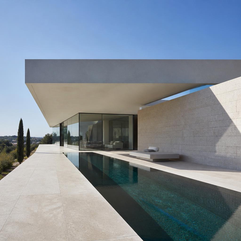 Modern luxury villa at golden hour